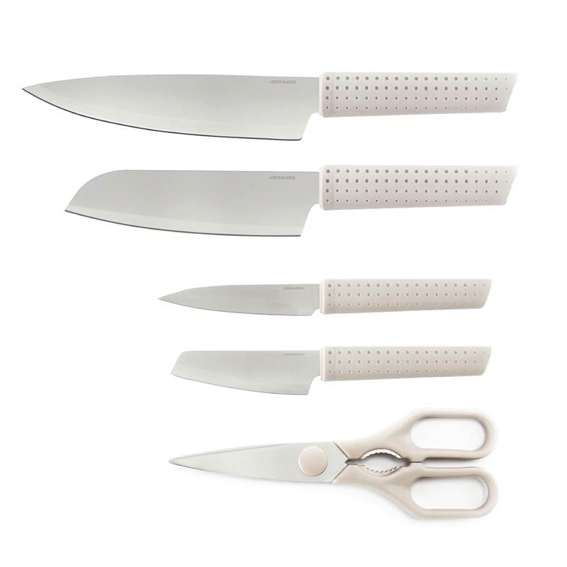 Bộ Dao 6 Món (4 Dao, 1 Kéo, 1 Hộp Đựng Dao) - Màu Trắng - LocknLock - CKK802, , large image number null